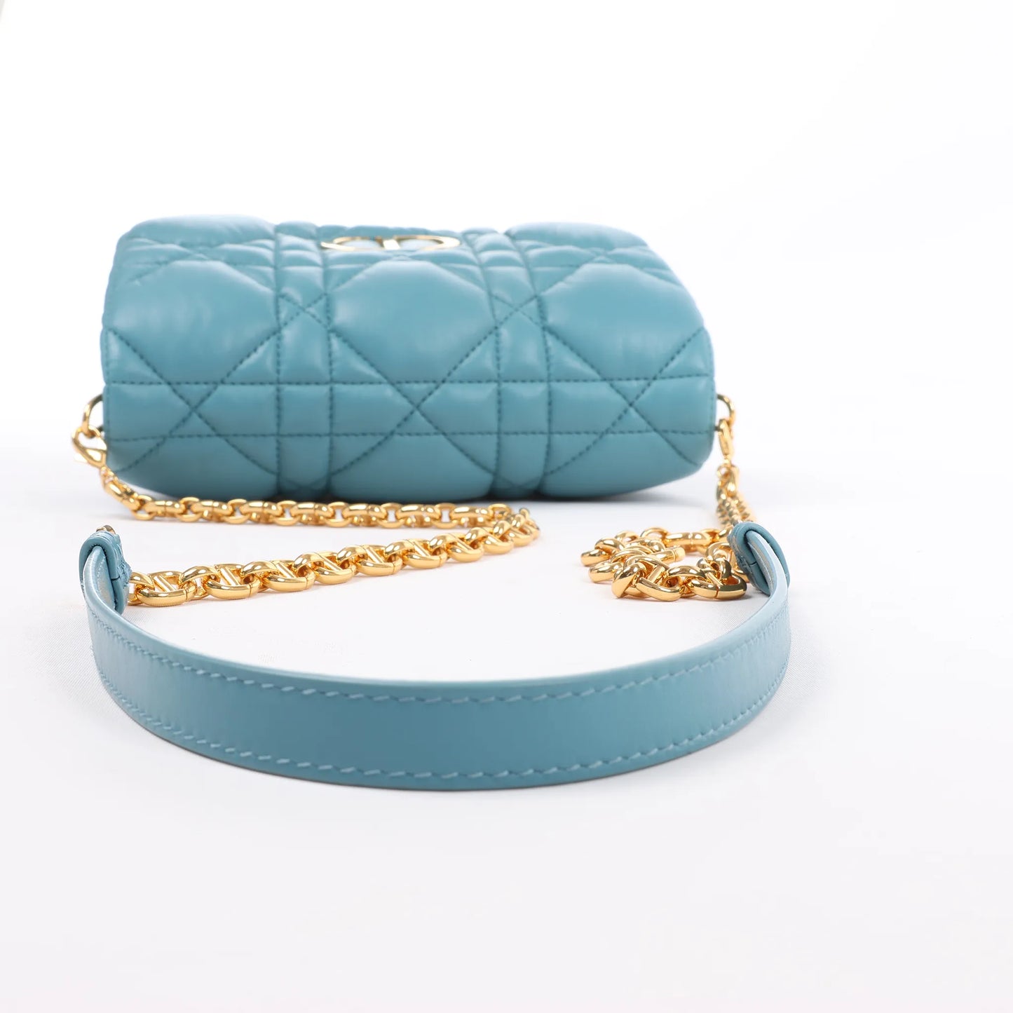 Dior Caro Macrocannage Leather Chain Shoulder Bag in Blue