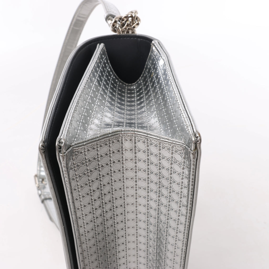 Christian Dior Diorama Cannage Patent Leather Chain Crossbody Bag in Silver
