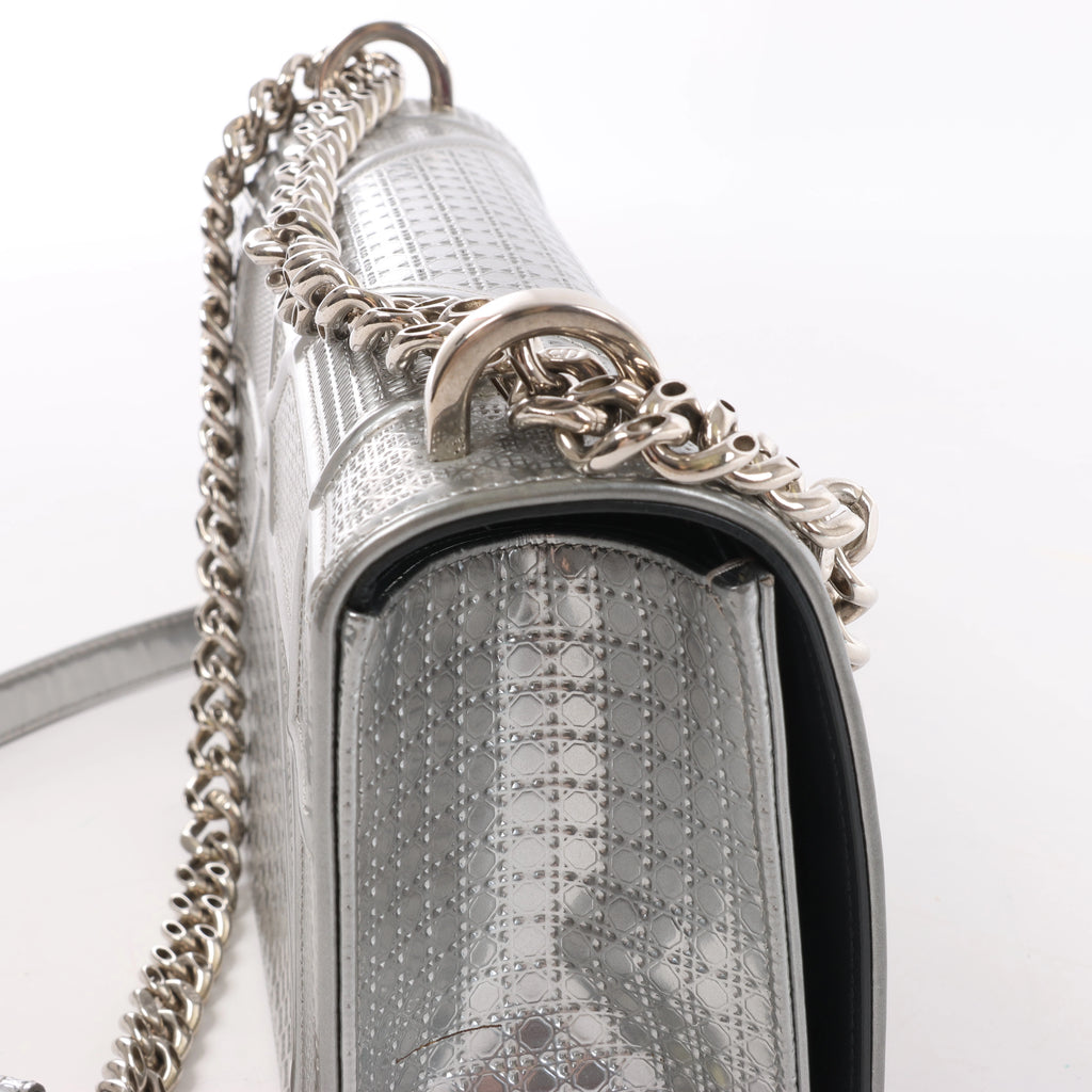Christian Dior Diorama Cannage Patent Leather Chain Crossbody Bag in Silver