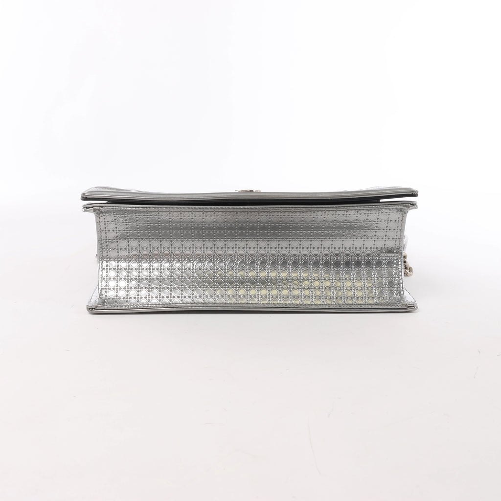 Christian Dior Diorama Cannage Patent Leather Chain Crossbody Bag in Silver
