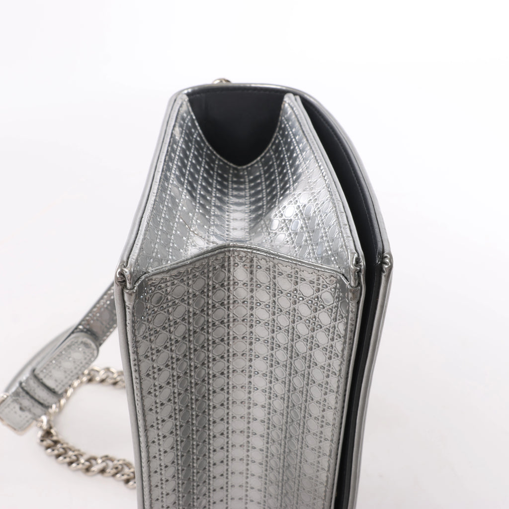 Christian Dior Diorama Cannage Patent Leather Chain Crossbody Bag in Silver