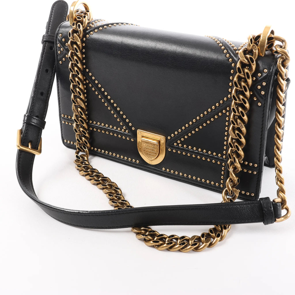 Dior Diorama Leather Chain Shoulder Bag in Black