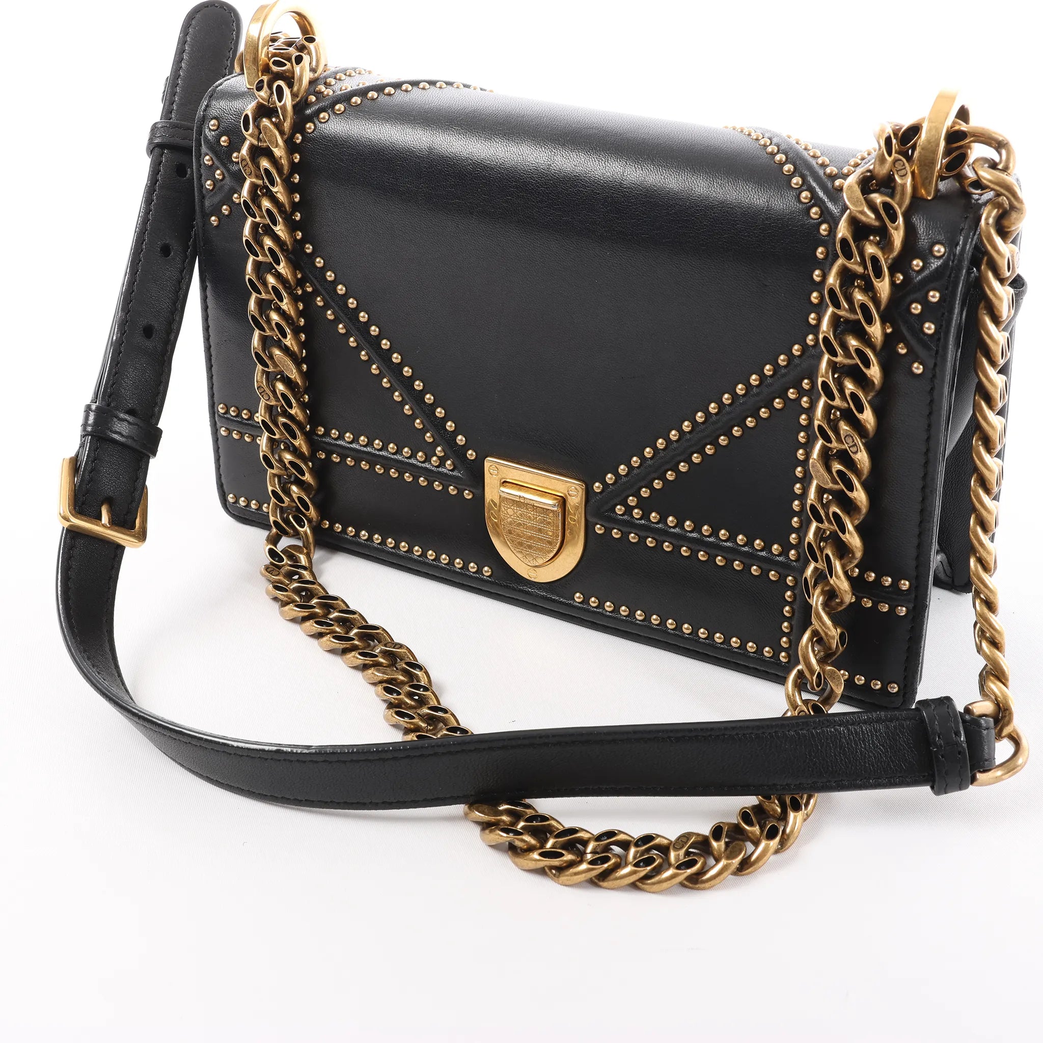 Dior Diorama Leather Chain Shoulder Bag in Black