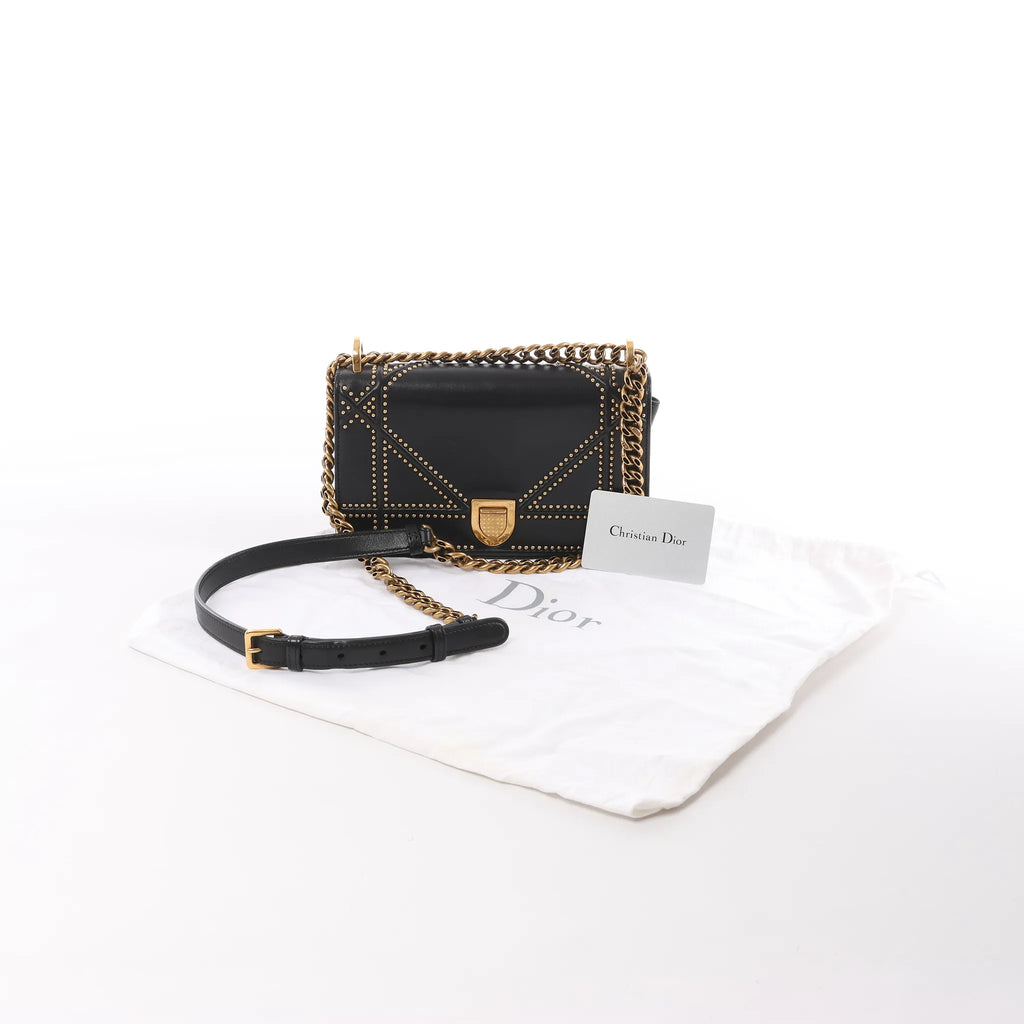 Dior Diorama Leather Chain Shoulder Bag in Black