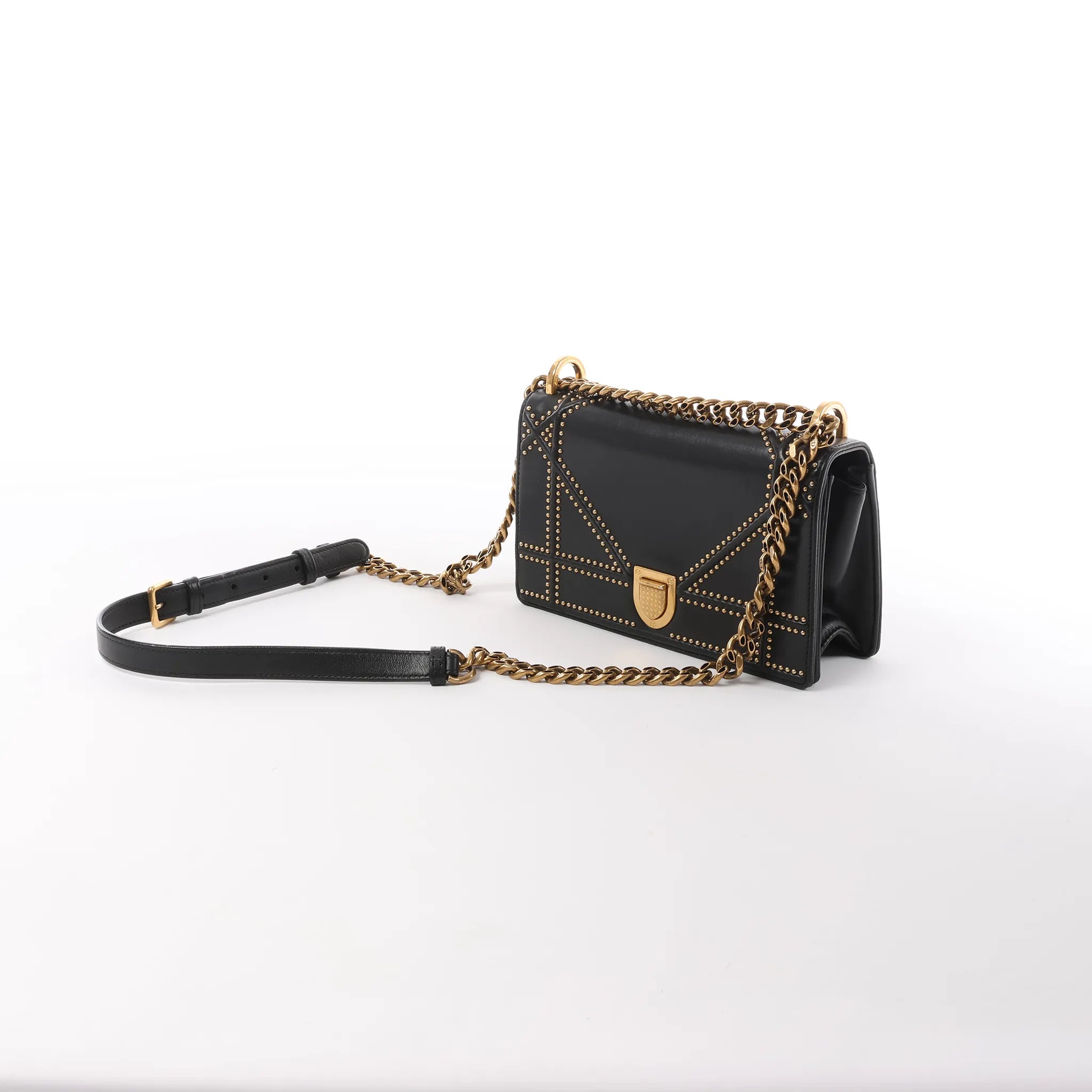 Dior Diorama Leather Chain Shoulder Bag in Black