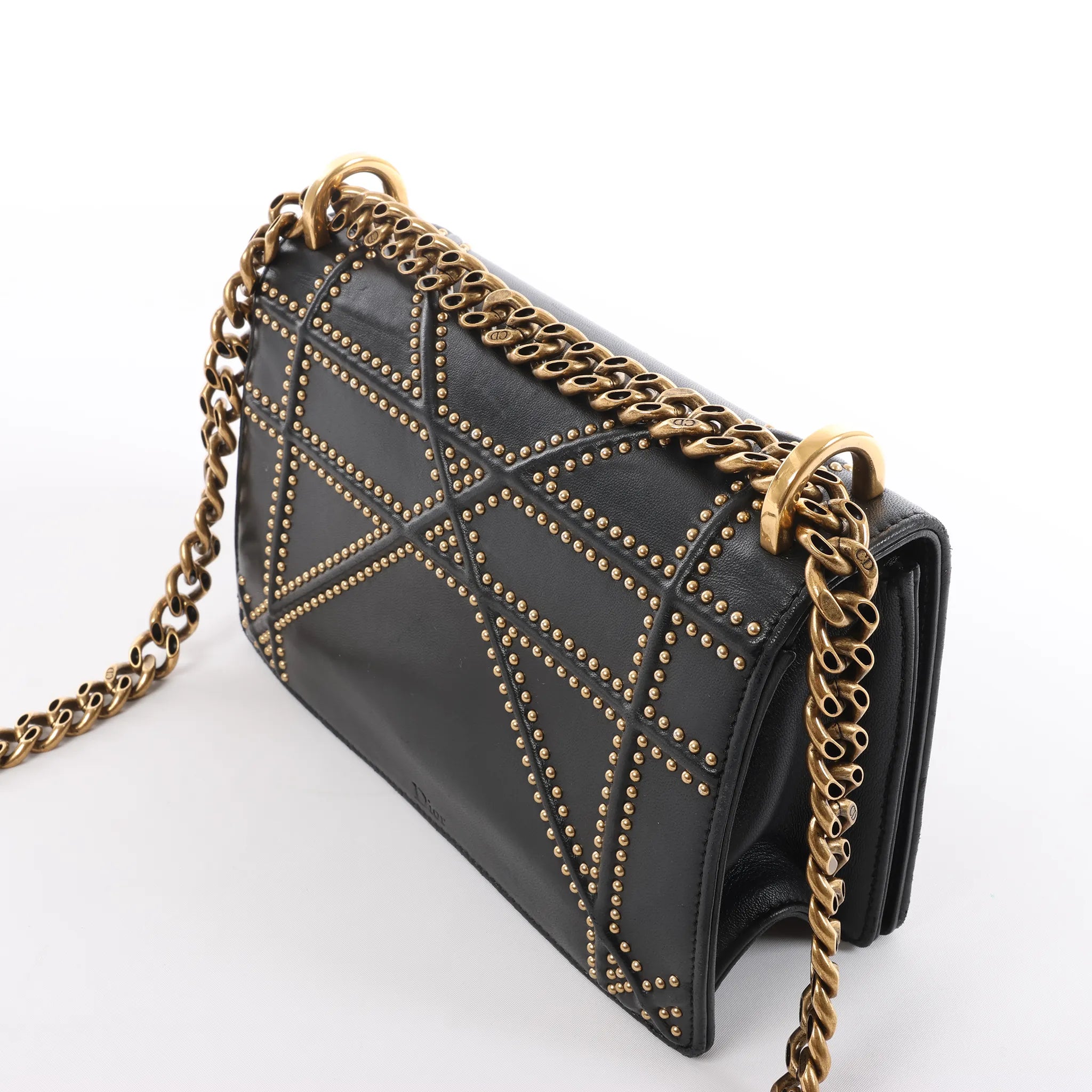 Dior Diorama Leather Chain Shoulder Bag in Black