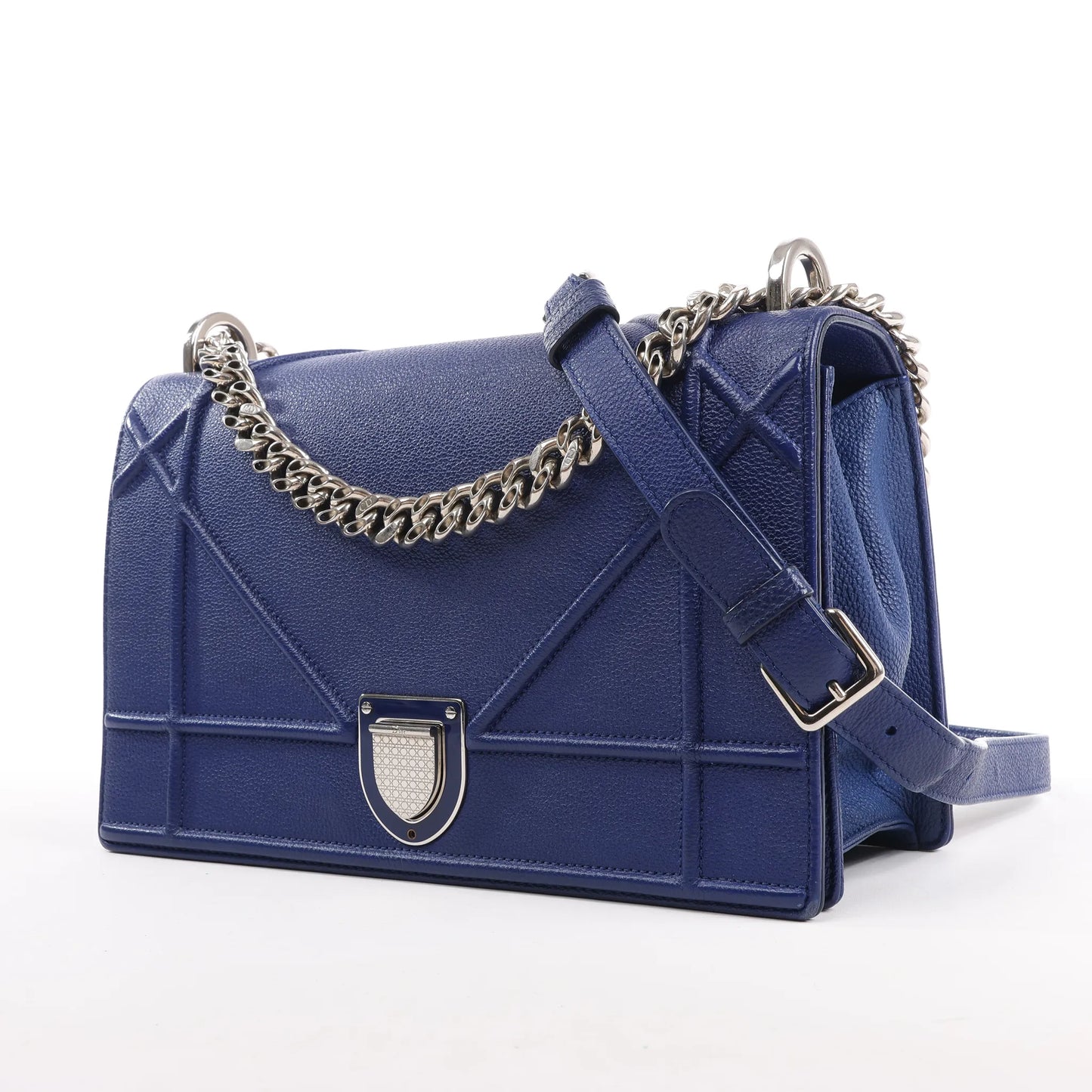 Dior Diorama Leather Chain Shoulder Bag in Navy Blue