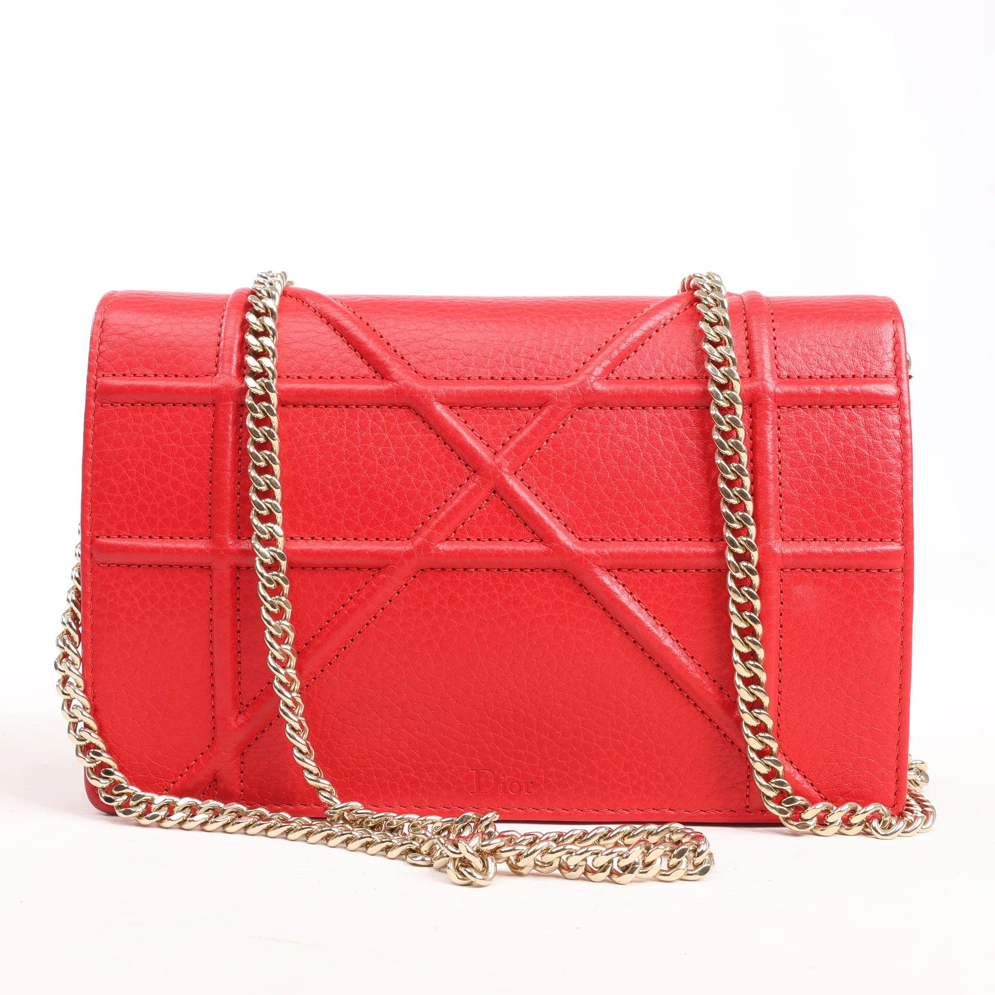Dior Diorama Leather Chain Shoulder Bag in Red