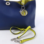 Dior Diorissimo Leather Large 2Way Handbag in Navy Blue x Yellow
