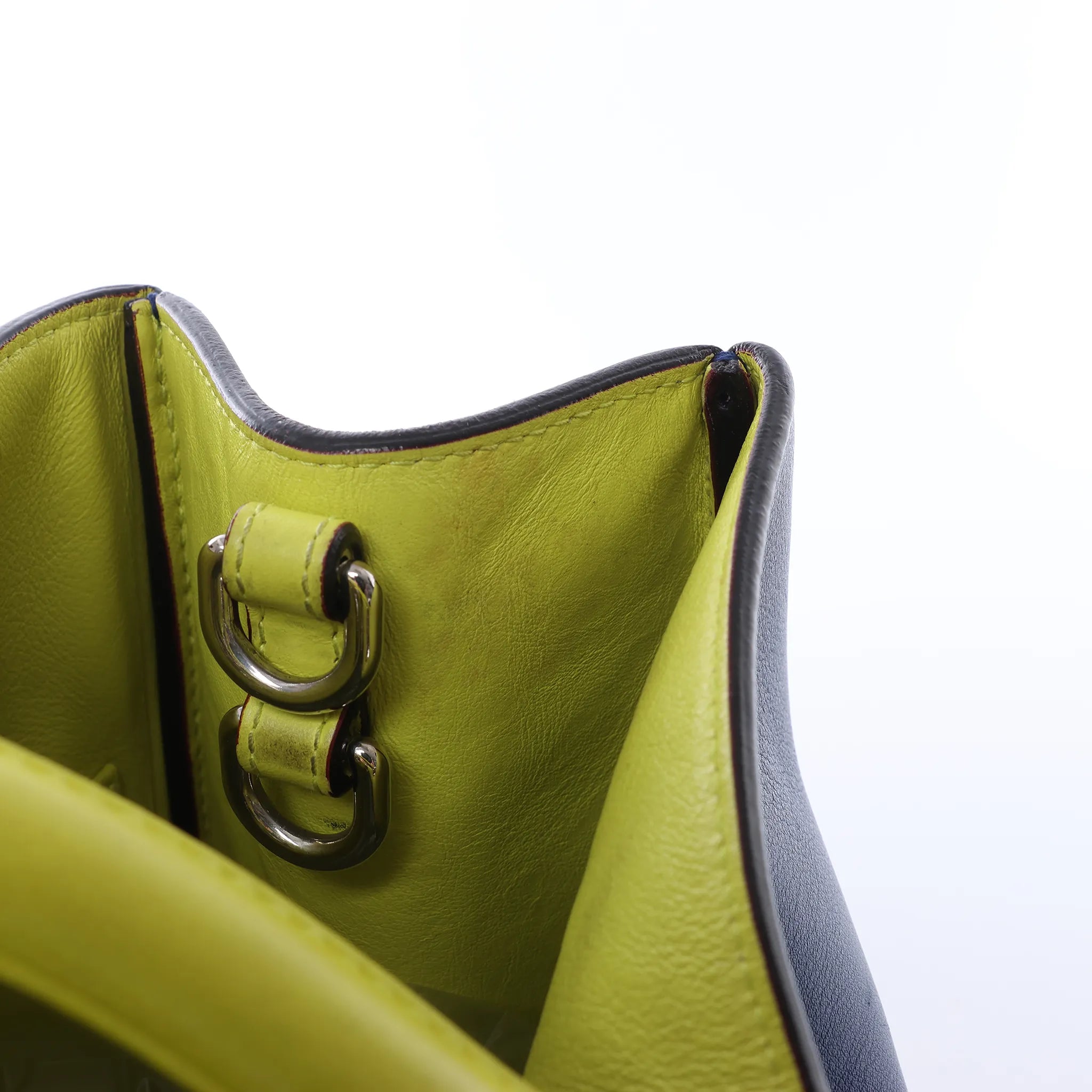 Dior Diorissimo Leather Large 2Way Handbag in Navy Blue x Yellow