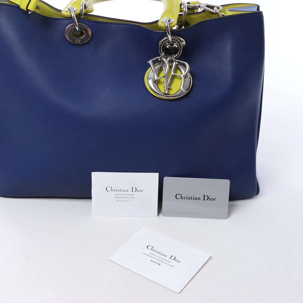 Dior Diorissimo Leather Large 2Way Handbag in Navy Blue x Yellow