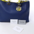 Dior Diorissimo Leather Large 2Way Handbag in Navy Blue x Yellow