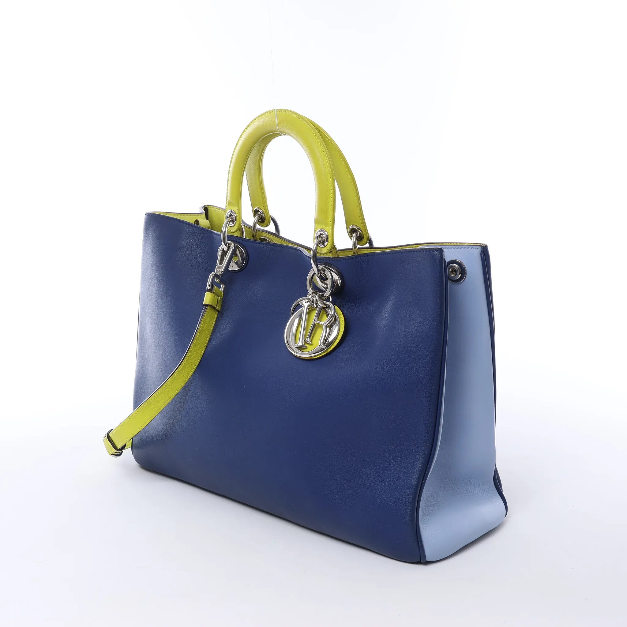 Dior Diorissimo Leather Large 2Way Handbag in Navy Blue x Yellow
