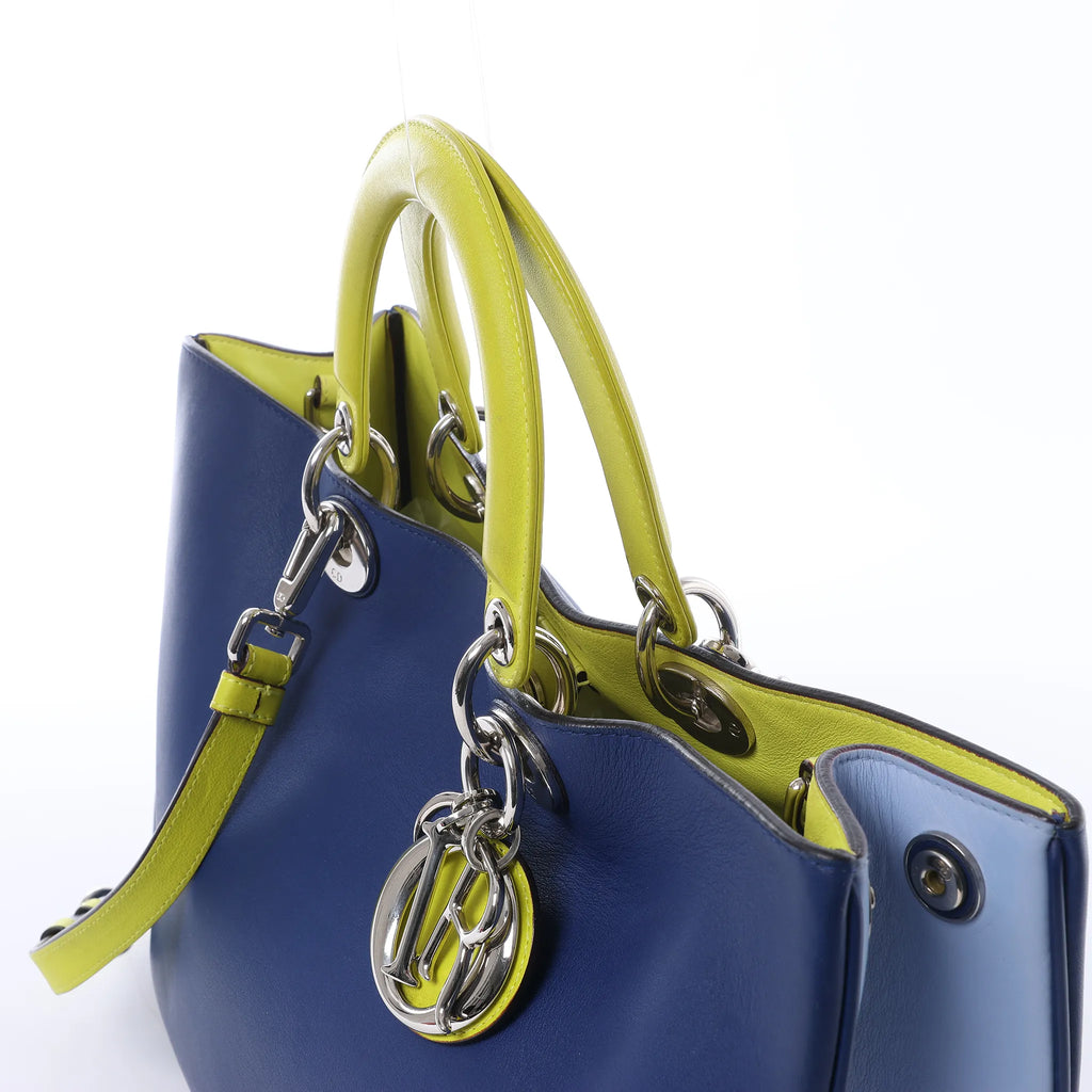 Dior Diorissimo Leather Large 2Way Handbag in Navy Blue x Yellow