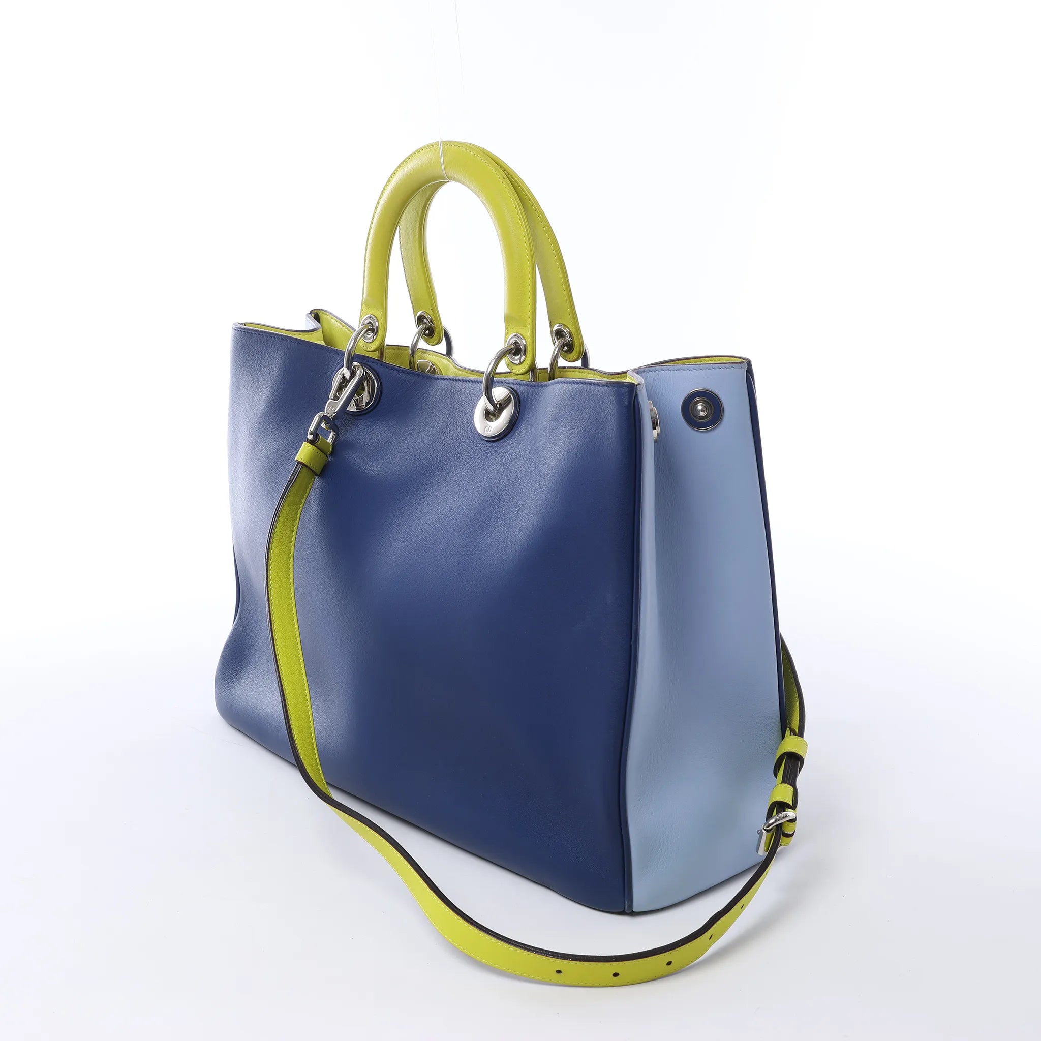 Dior Diorissimo Leather Large 2Way Handbag in Navy Blue x Yellow