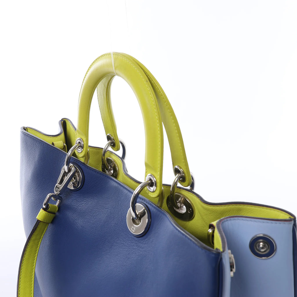 Dior Diorissimo Leather Large 2Way Handbag in Navy Blue x Yellow