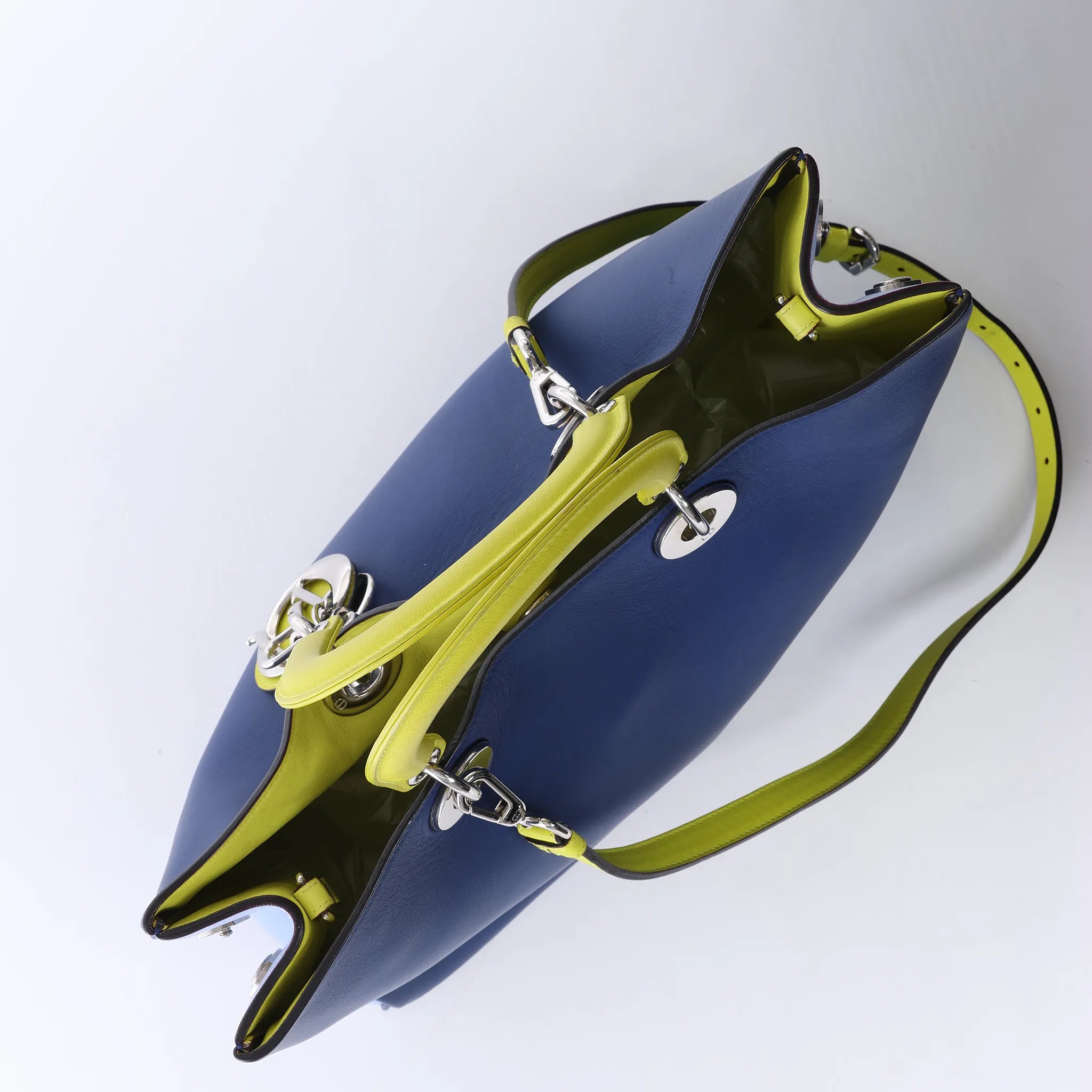 Dior Diorissimo Leather Large 2Way Handbag in Navy Blue x Yellow