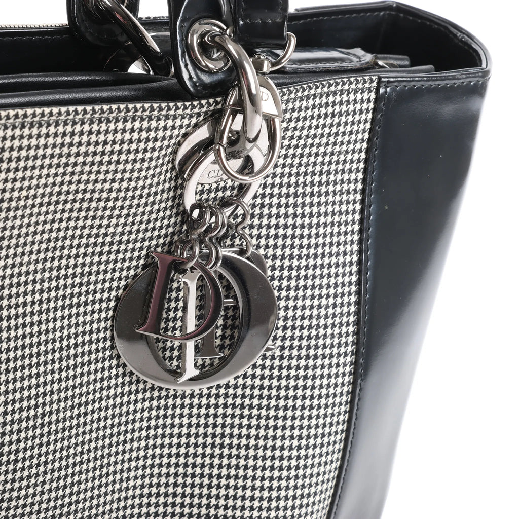 Dior Lady Dior Canvas x Patent Leather 2Way Handbag in Black x White