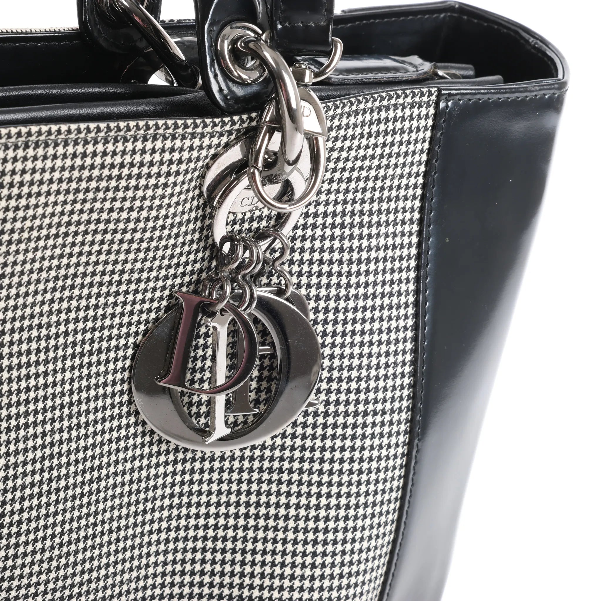 Dior Lady Dior Canvas x Patent Leather 2Way Handbag in Black x White