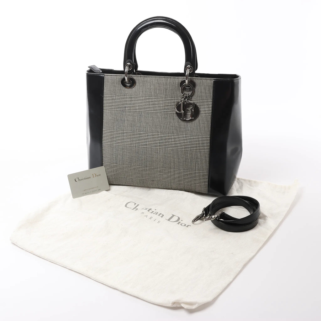 Dior Lady Dior Canvas x Patent Leather 2Way Handbag in Black x White