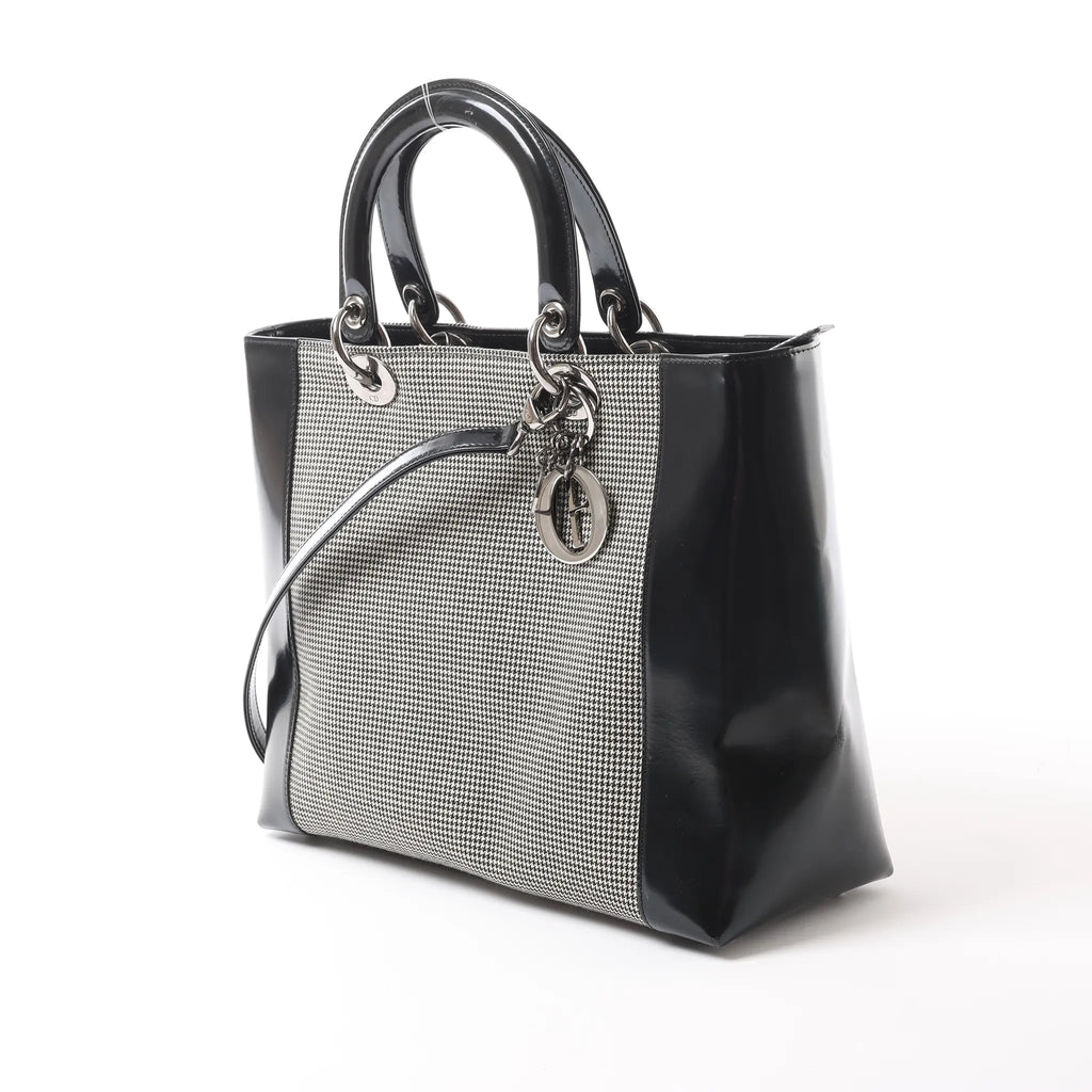 Dior Lady Dior Canvas x Patent Leather 2Way Handbag in Black x White