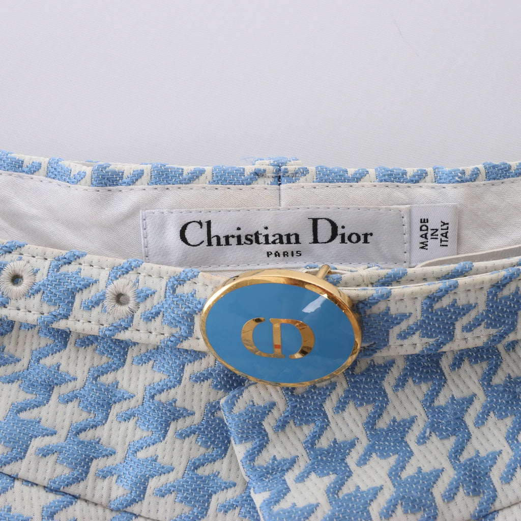 Christian Dior Houndstooth Cotton Belted Pants in Blue, Size FR 38