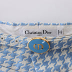 Christian Dior Houndstooth Cotton Belted Pants in Blue, Size FR 38