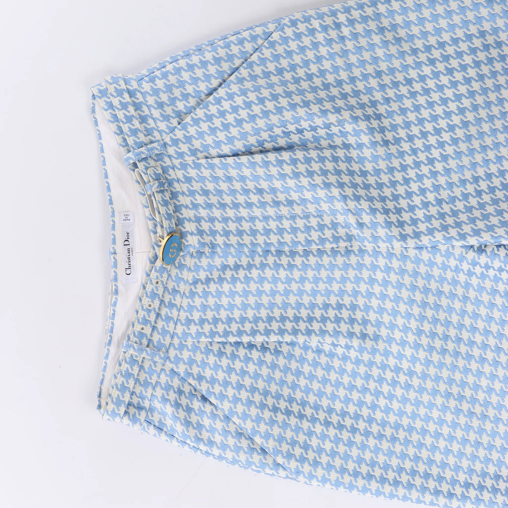 Christian Dior Houndstooth Cotton Belted Pants in Blue, Size FR 38