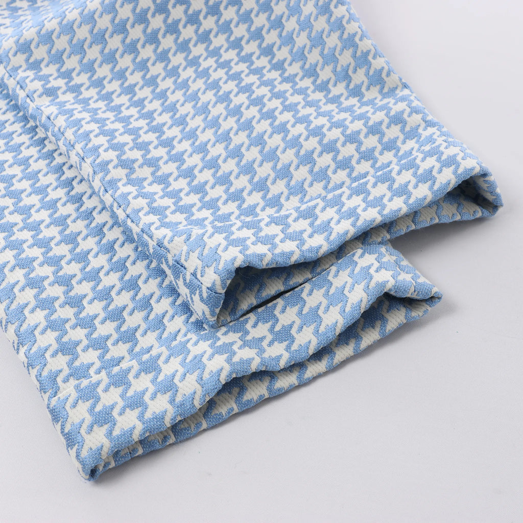 Christian Dior Houndstooth Cotton Belted Pants in Blue, Size FR 38
