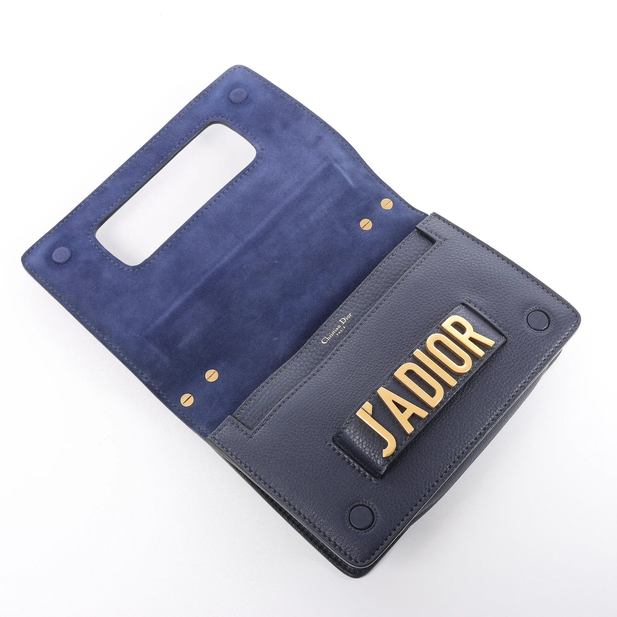 Dior J'Adior Grained Leather Chain Crossbody Bag in Navy Blue