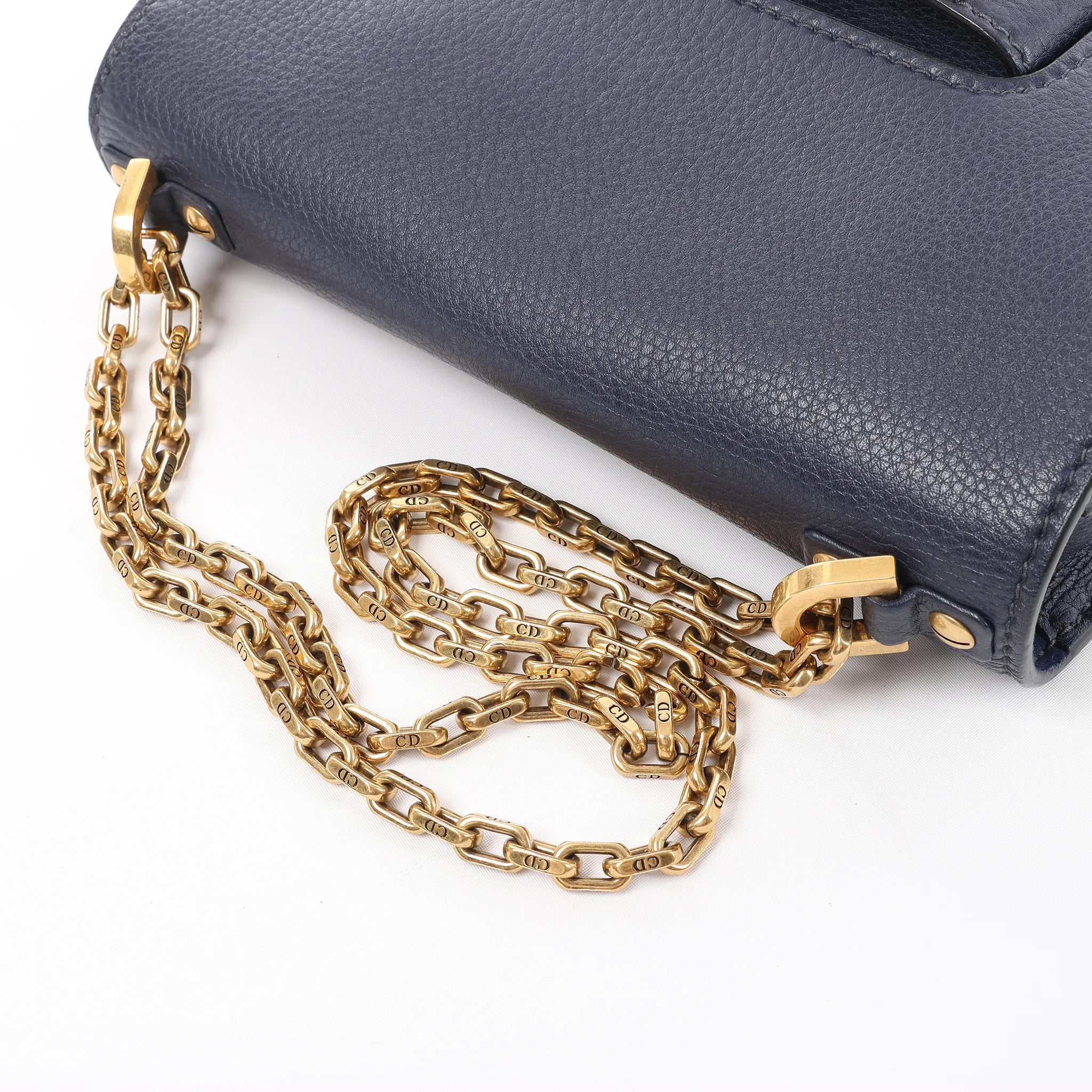 Dior J'Adior Grained Leather Chain Crossbody Bag in Navy Blue