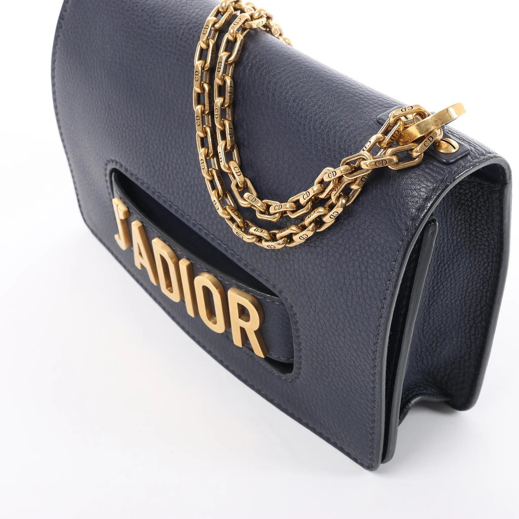 Dior J'Adior Grained Leather Chain Crossbody Bag in Navy Blue