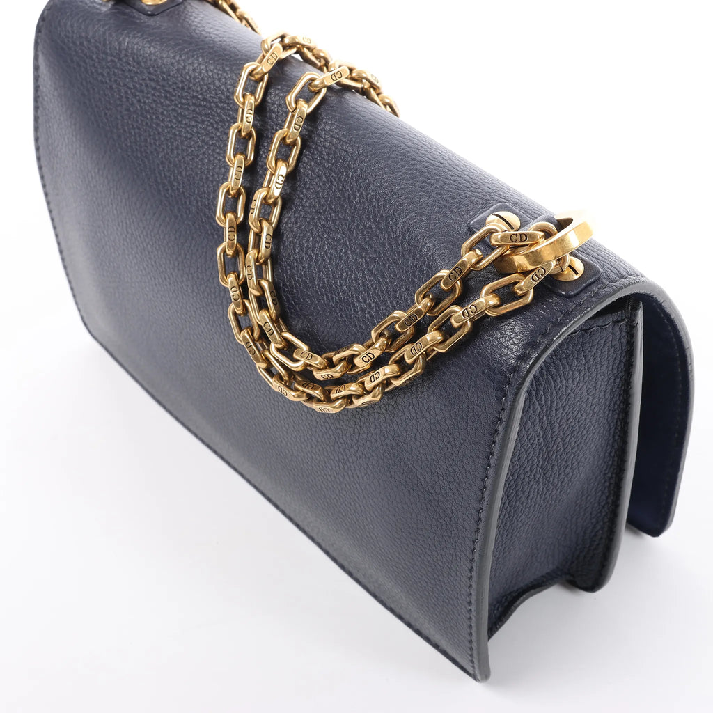 Dior J'Adior Grained Leather Chain Crossbody Bag in Navy Blue