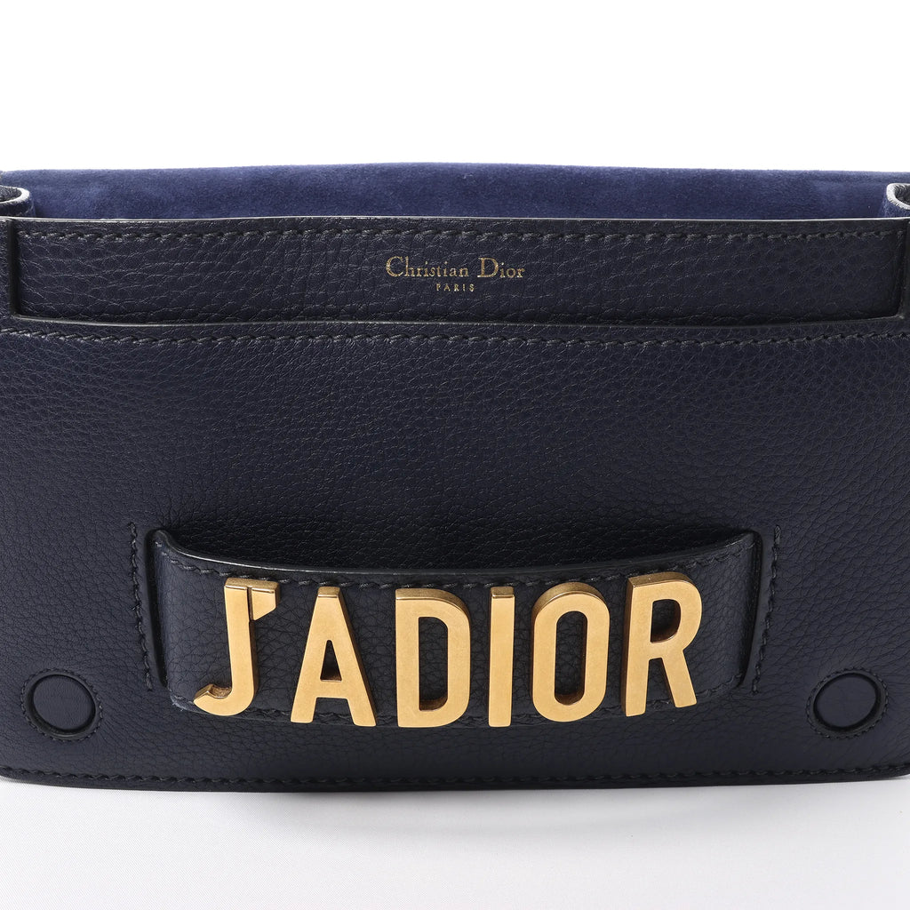 Dior J'Adior Grained Leather Chain Crossbody Bag in Navy Blue