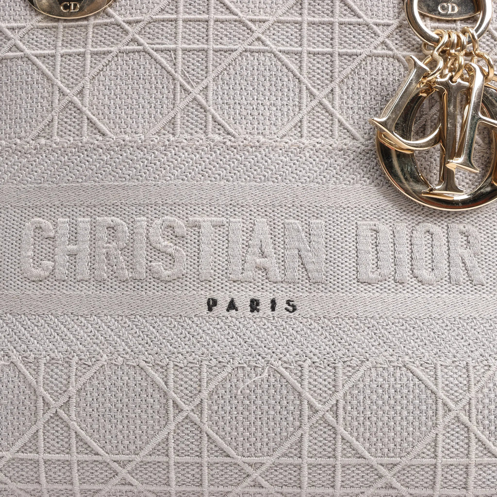 Dior Lady D-Lite Cannage Canvas Medium 2Way Handbag in Gray