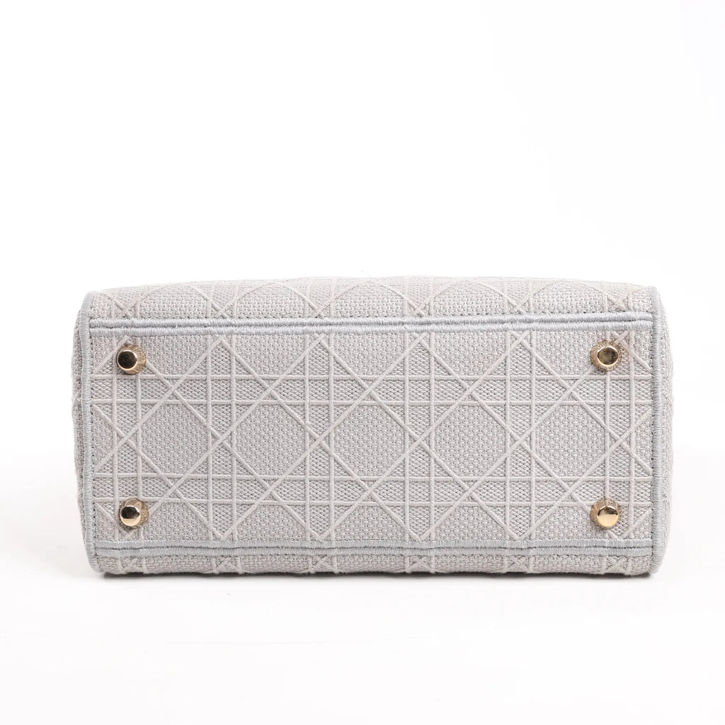Dior Lady D-Lite Cannage Canvas Medium 2Way Handbag in Gray