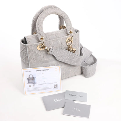 Dior Lady D-Lite Cannage Canvas Medium 2Way Handbag in Gray