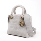 Dior Lady D-Lite Cannage Canvas Medium 2Way Handbag in Gray