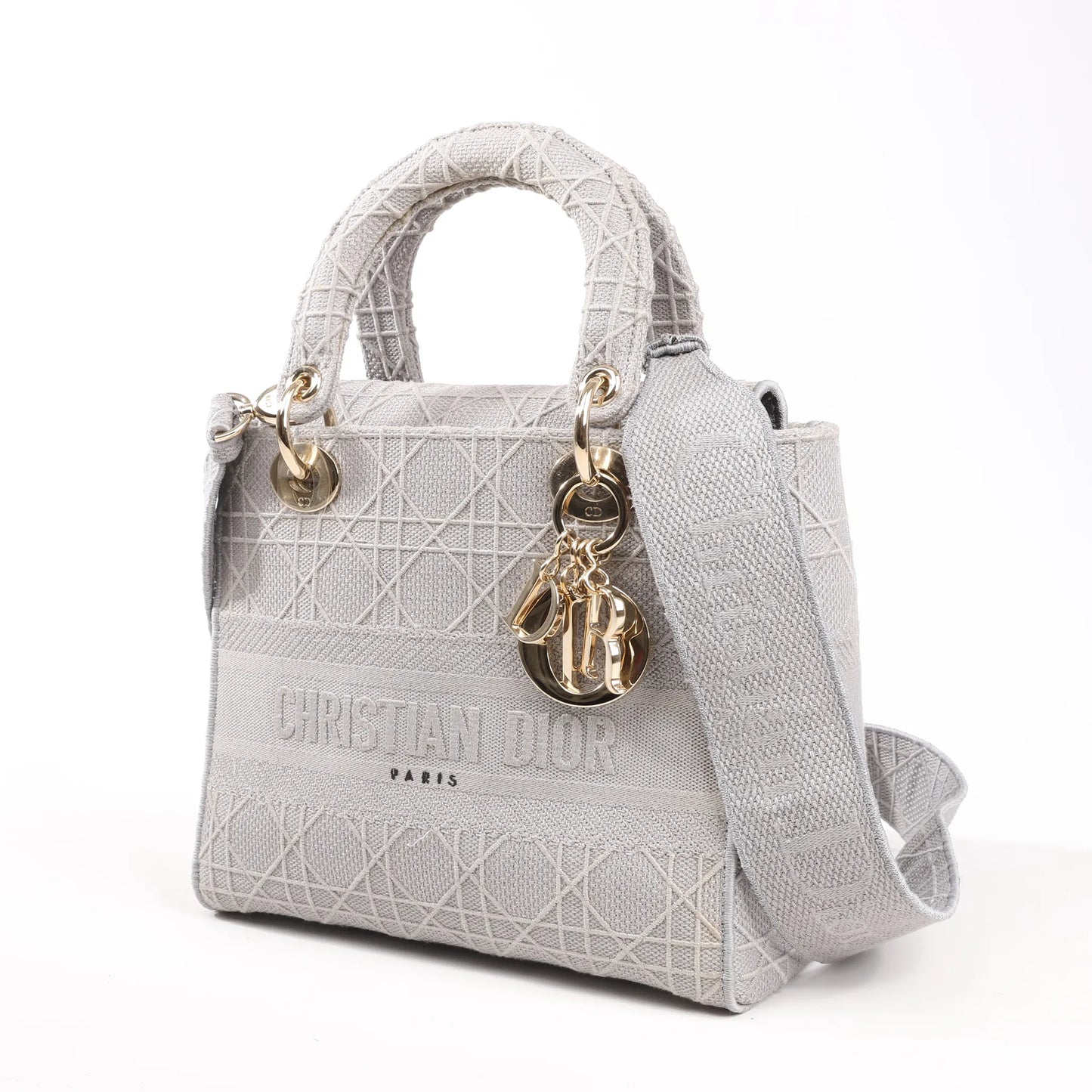 Dior Lady D-Lite Cannage Canvas Medium 2Way Handbag in Gray