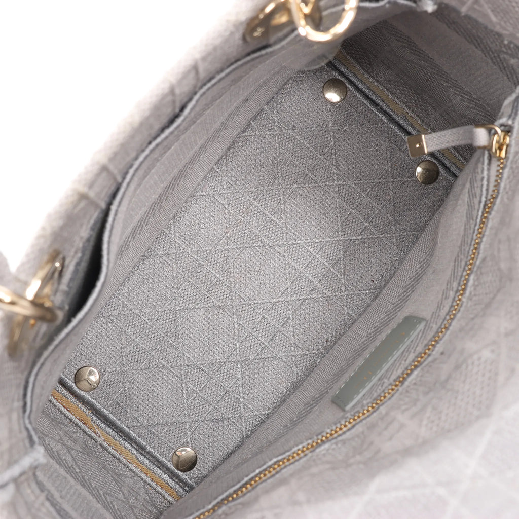 Dior Lady D-Lite Cannage Canvas Medium 2Way Handbag in Gray