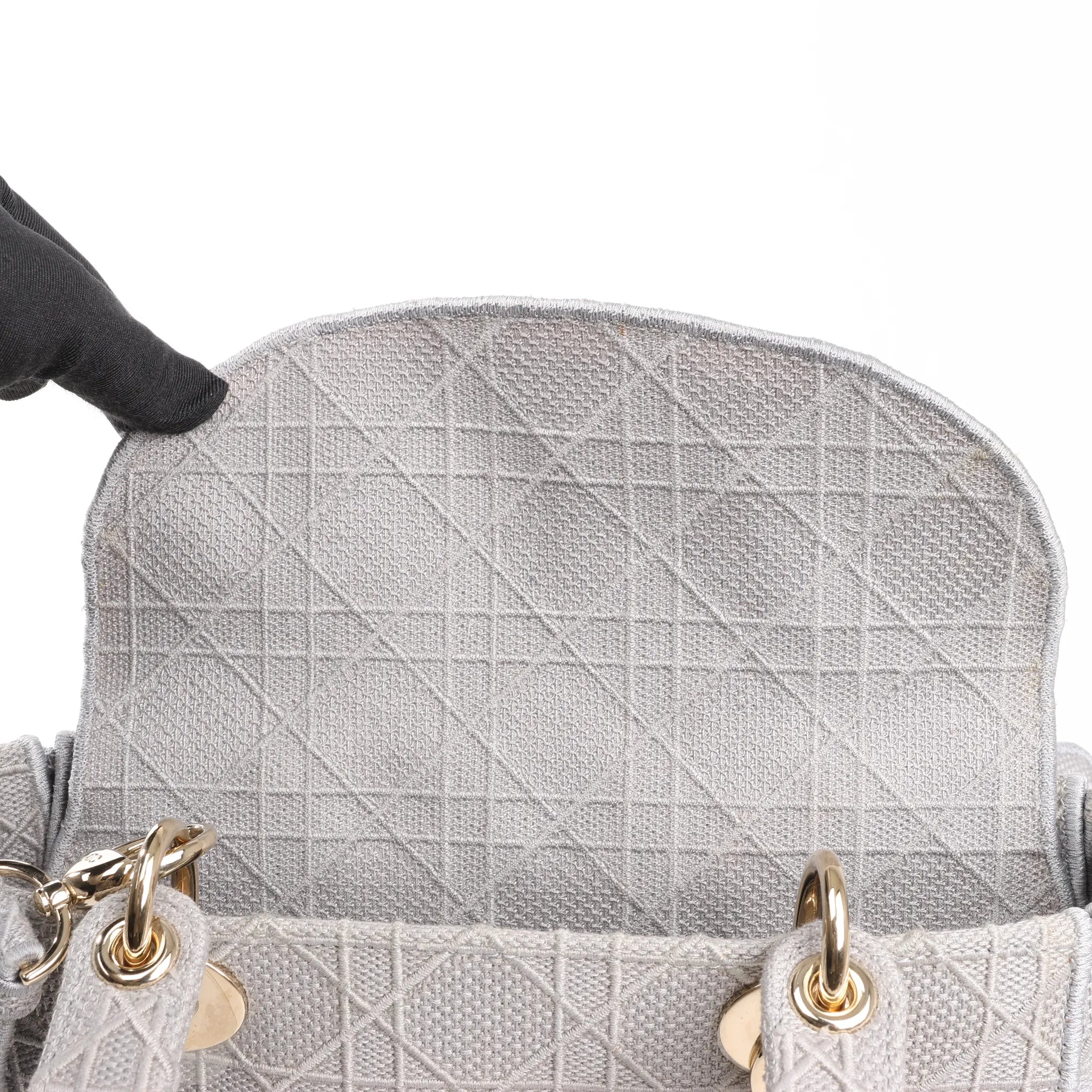 Dior Lady D-Lite Cannage Canvas Medium 2Way Handbag in Gray