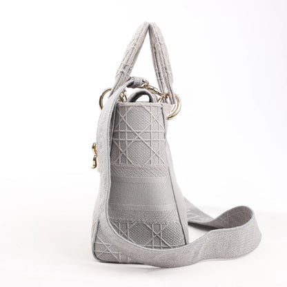 Dior Lady D-Lite Cannage Canvas Medium 2Way Handbag in Gray