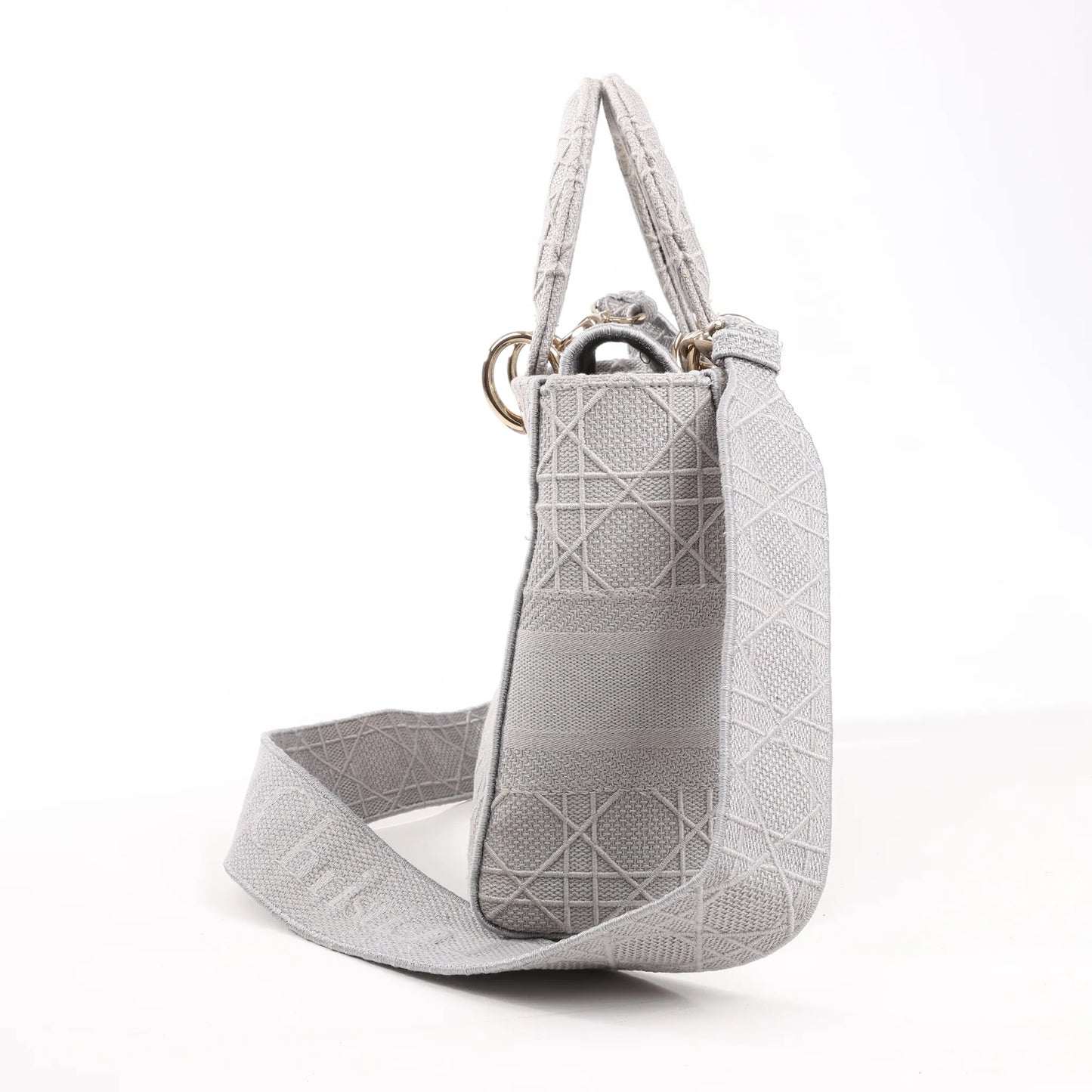 Dior Lady D-Lite Cannage Canvas Medium 2Way Handbag in Gray