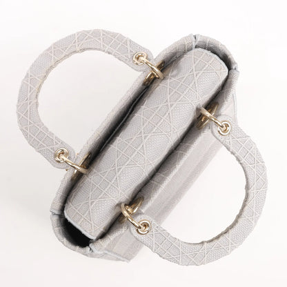 Dior Lady D-Lite Cannage Canvas Medium 2Way Handbag in Gray