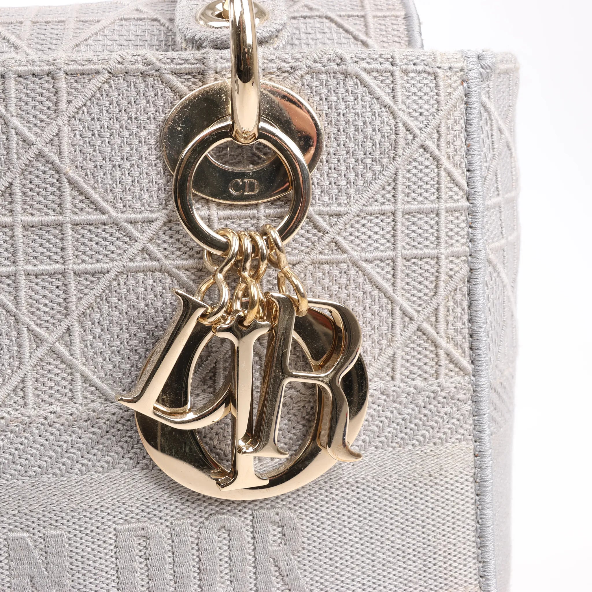 Dior Lady D-Lite Cannage Canvas Medium 2Way Handbag in Gray