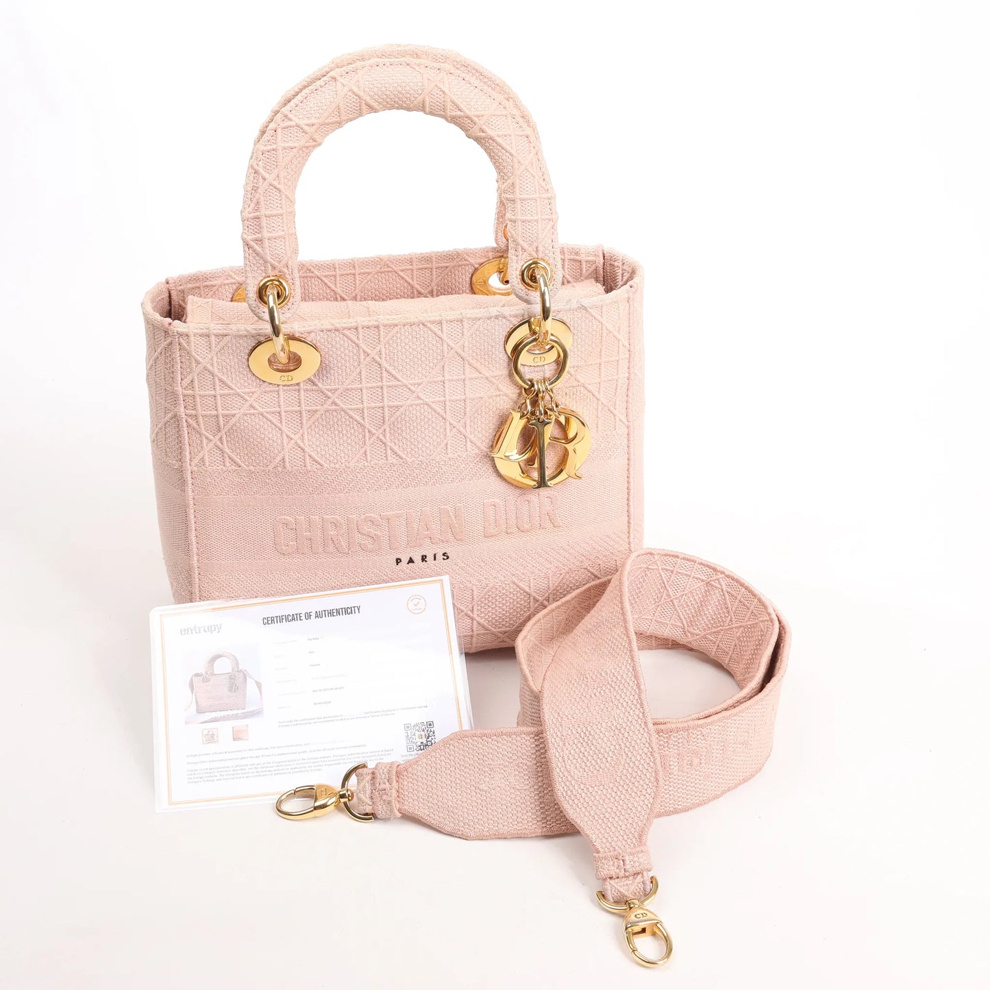 Dior Lady D-Lite Cannage Canvas Medium 2Way Handbag in Pink