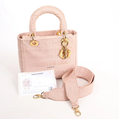 Dior Lady D-Lite Cannage Canvas Medium 2Way Handbag in Pink