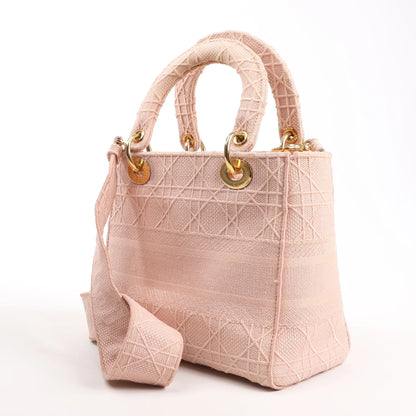 Dior Lady D-Lite Cannage Canvas Medium 2Way Handbag in Pink