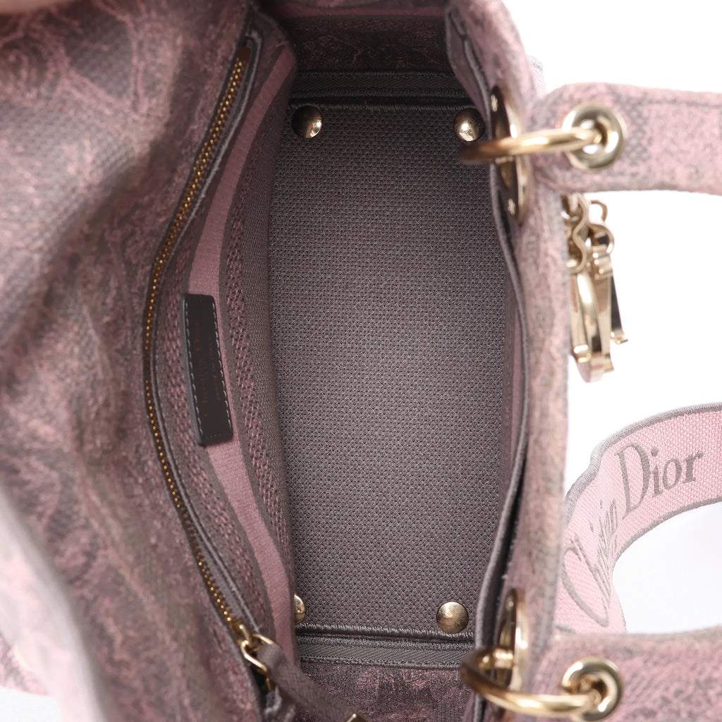 Dior Lady D-Lite Medium Toile Doo JUY Embroidery Canvas 2Way Handbag in Pink