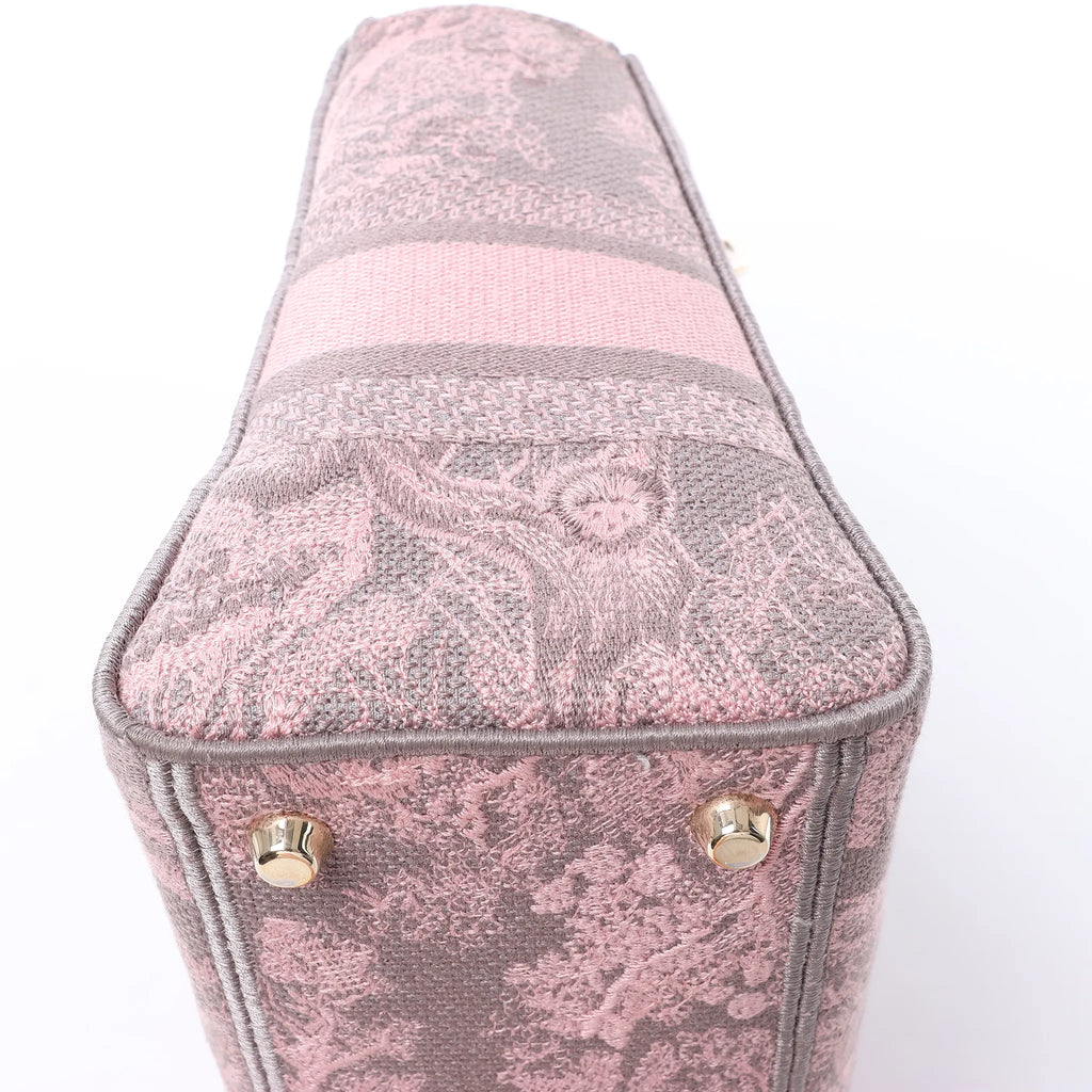 Dior Lady D-Lite Medium Toile Doo JUY Embroidery Canvas 2Way Handbag in Pink